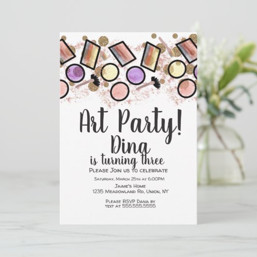 Glitter Art Birthday Party Brush Palette Kaart (Staand voorkant)