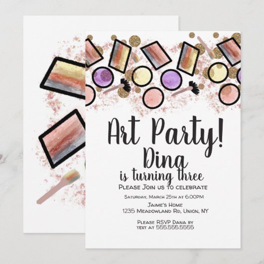 Glitter Art Birthday Party Brush Palette Kaart (Voorkant / Achterkant)