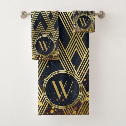 Glitter Art Deco Gatsby Glamoureus Pattern Monogra Bad Handdoek (Insitu)