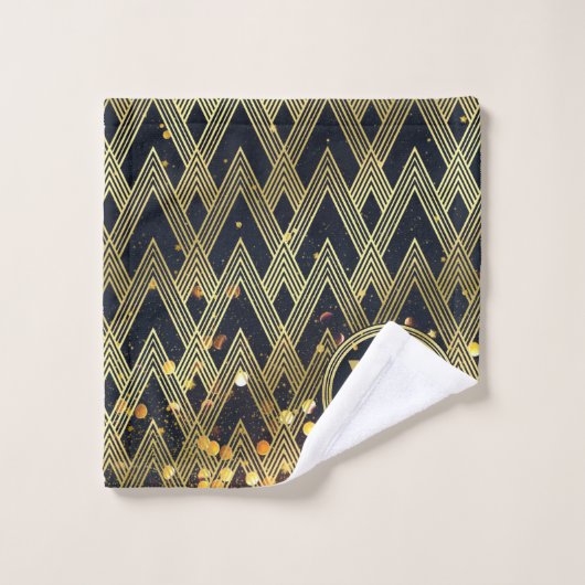 Glitter Art Deco Gatsby Glamoureus Pattern Monogra Bad Handdoek (Wasdoekje)