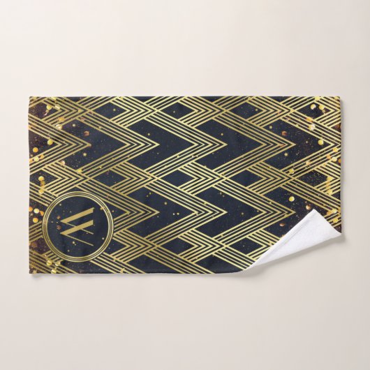 Glitter Art Deco Gatsby Glamoureus Pattern Monogra Bad Handdoek (Handdoek)