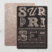 Glitter Art Deco Surprise Party Birthday Invite Kaart (Voorkant / Achterkant)