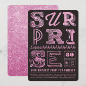 Glitter Art Deco Surprise Party Birthday Invite Kaart (Voorkant / Achterkant)