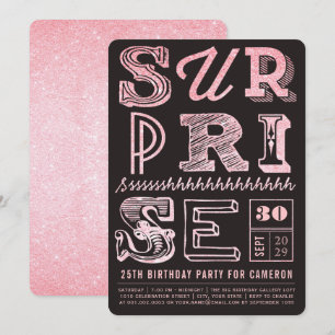 Glitter Art Deco Surprise Party Birthday Invite Kaart