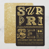 Glitter Art Deco Surprise Party Birthday Invite Kaart (Voorkant / Achterkant)