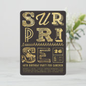 Glitter Art Deco Surprise Party Birthday Invite Kaart (Staand voorkant)