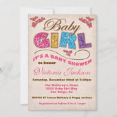 Glitter Baby Meisje  Baby Douche Uitnodigingen (Voorkant)