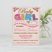 Glitter Baby Meisje  Baby Douche Uitnodigingen (Staand voorkant)