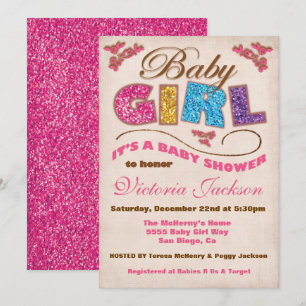 Glitter Baby Meisje Baby Douche Uitnodigingen