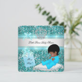 Glitter Baby shower Boy Blauwgroen Little Prince C Kaart (Staand voorkant)