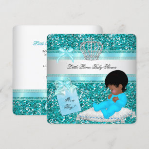 Glitter Baby shower Boy Blauwgroen Little Prince C Kaart
