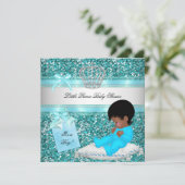 Glitter Baby shower Boy Blauwgroen Little Prince C Kaart (Staand voorkant)