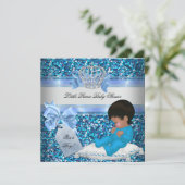 Glitter Baby shower Boy Blue Little Prince Crown 2 Kaart (Staand voorkant)
