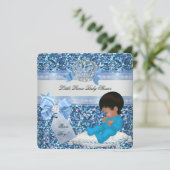 Glitter Baby shower Boy Blue Little Prince Crown 3 Kaart (Staand voorkant)