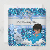 Glitter Baby shower Boy Blue Little Prince Crown 3 Kaart (Voorkant)