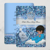 Glitter Baby shower Boy Blue Little Prince Crown 3 Kaart (Voorkant / Achterkant)