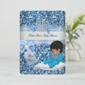 Glitter Baby shower Boy Blue Little Prince Crown 3 Kaart (Staand voorkant)