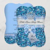 Glitter Baby shower Boy Blue Little Prince Crown 5 Kaart (Voorkant / Achterkant)