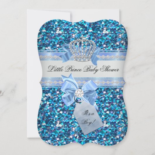 Glitter Baby shower Boy Blue Little Prince Crown 5 Kaart (Voorkant)