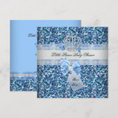 Glitter Baby shower Boy Blue Little Prince Crown 5 Kaart (Voorkant / Achterkant)