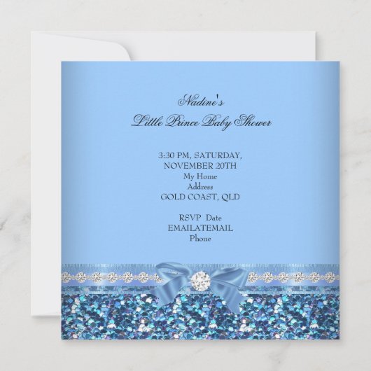 Glitter Baby shower Boy Blue Little Prince Crown 5 Kaart (Achterkant)