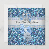 Glitter Baby shower Boy Blue Little Prince Crown 5 Kaart (Voorkant)