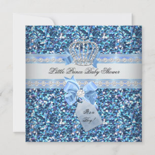 Glitter Baby shower Boy Blue Little Prince Crown 5 Kaart