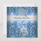 Glitter Baby shower Boy Blue Little Prince Crown Kaart (Voorkant)