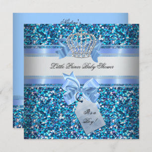 Glitter Baby shower Boy Blue Little Prince Crown Kaart