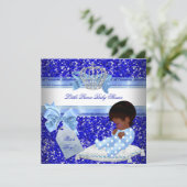 Glitter Baby shower Boy Blue Little Prince Ethnic Kaart (Staand voorkant)