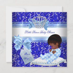Glitter Baby shower Boy Blue Little Prince Ethnic Kaart