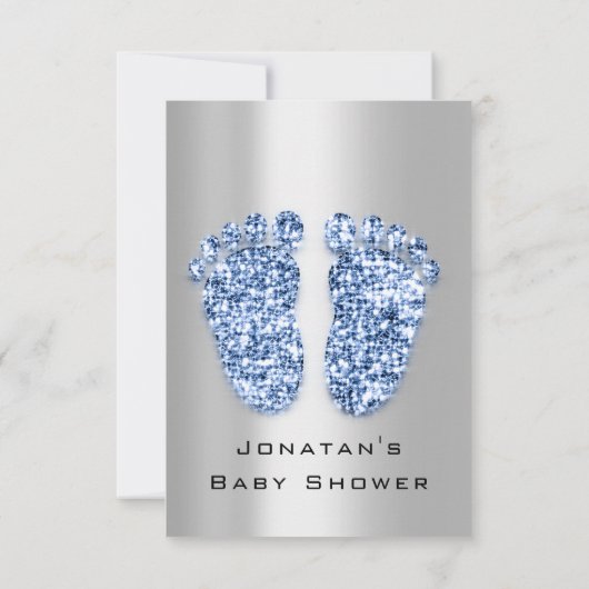 Glitter Baby shower Feet Blue Silver Kaart (Achterkant)