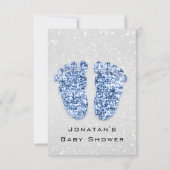Glitter Baby shower Feet Blue Silver Spark Kaart (Achterkant)