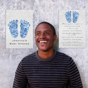 Glitter Baby shower Feet Blue Silver Spark Kaart