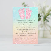 Glitter Baby shower Feet Pink Ombre Spark Kaart (Staand voorkant)
