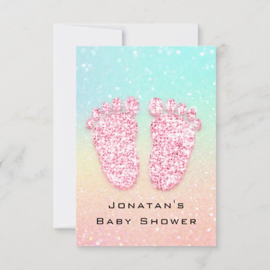 Glitter Baby shower Feet Pink Ombre Spark Kaart (Achterkant)