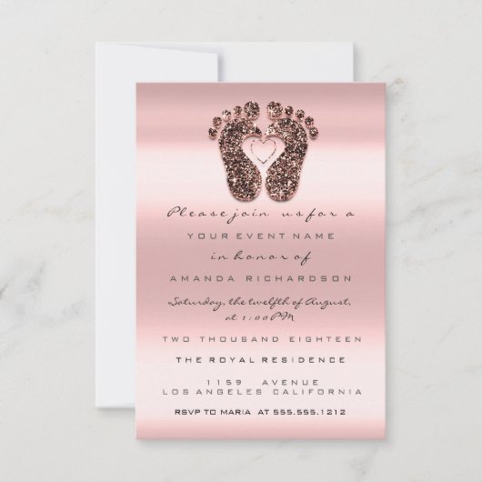 Glitter Baby shower Feet Roos Blush Royal Kaart (Voorkant)