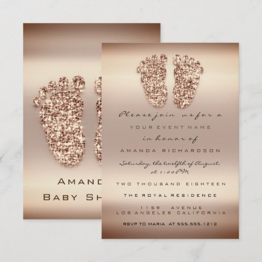 Glitter Baby shower Feet Roos Gold Skin Kaart (Voorkant / Achterkant)