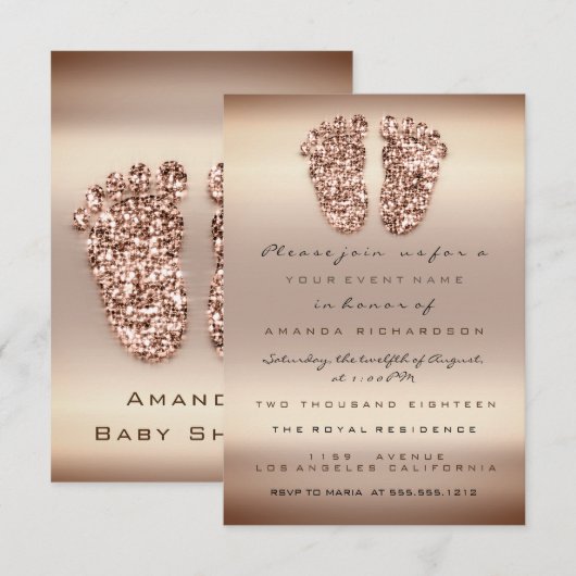 Glitter Baby shower Feet Roos Gold Skinny Kaart (Voorkant / Achterkant)