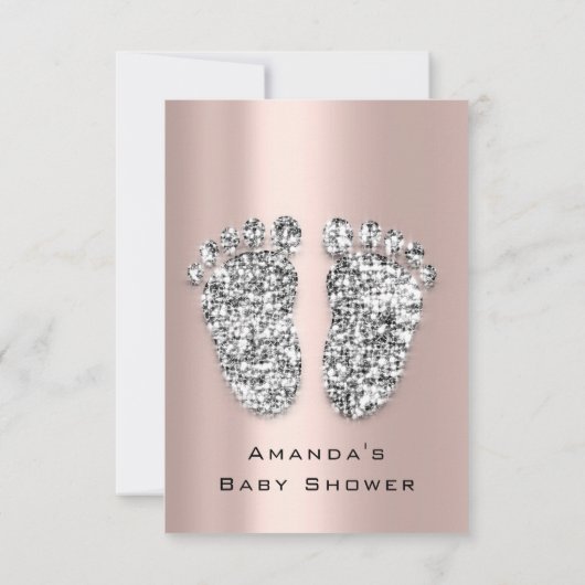 Glitter Baby shower Feet Roos Gray Girl Boy Kaart (Achterkant)