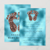 Glitter Baby shower Feet Roos Skin Blue Kaart (Voorkant / Achterkant)