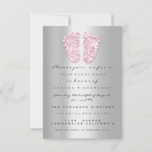 Glitter Baby shower Feet roze grijze zilver Kaart (Voorkant)