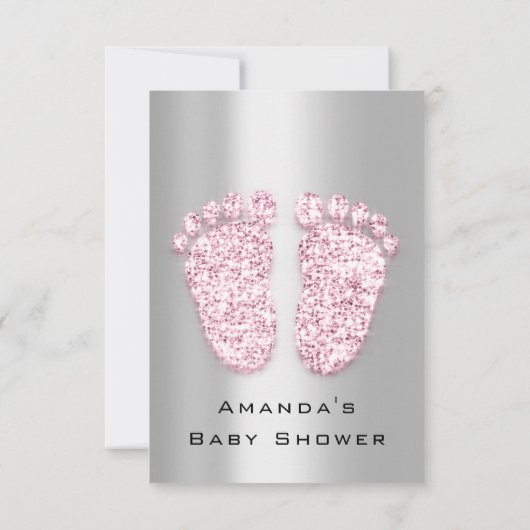 Glitter Baby shower Feet roze grijze zilver Kaart (Achterkant)