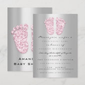 Glitter Baby shower Feet roze grijze zilver Kaart (Voorkant / Achterkant)