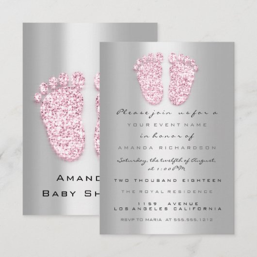 Glitter Baby shower Feet roze grijze zilver Kaart (Voorkant / Achterkant)
