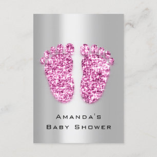 Glitter Baby shower Feet roze zilver Kaart