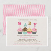 Glitter Baby shower Invitation - Cupcakes, Glitz Kaart (Voorkant / Achterkant)