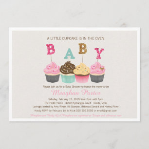 Glitter Baby shower Invitation - Cupcakes, Glitz Kaart