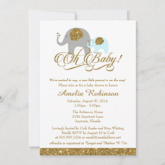 Glitter Baby shower Invitation, Elephant Peanut Kaart