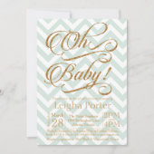 Glitter Baby shower Invitation Gold Mint Chevron Kaart (Voorkant)